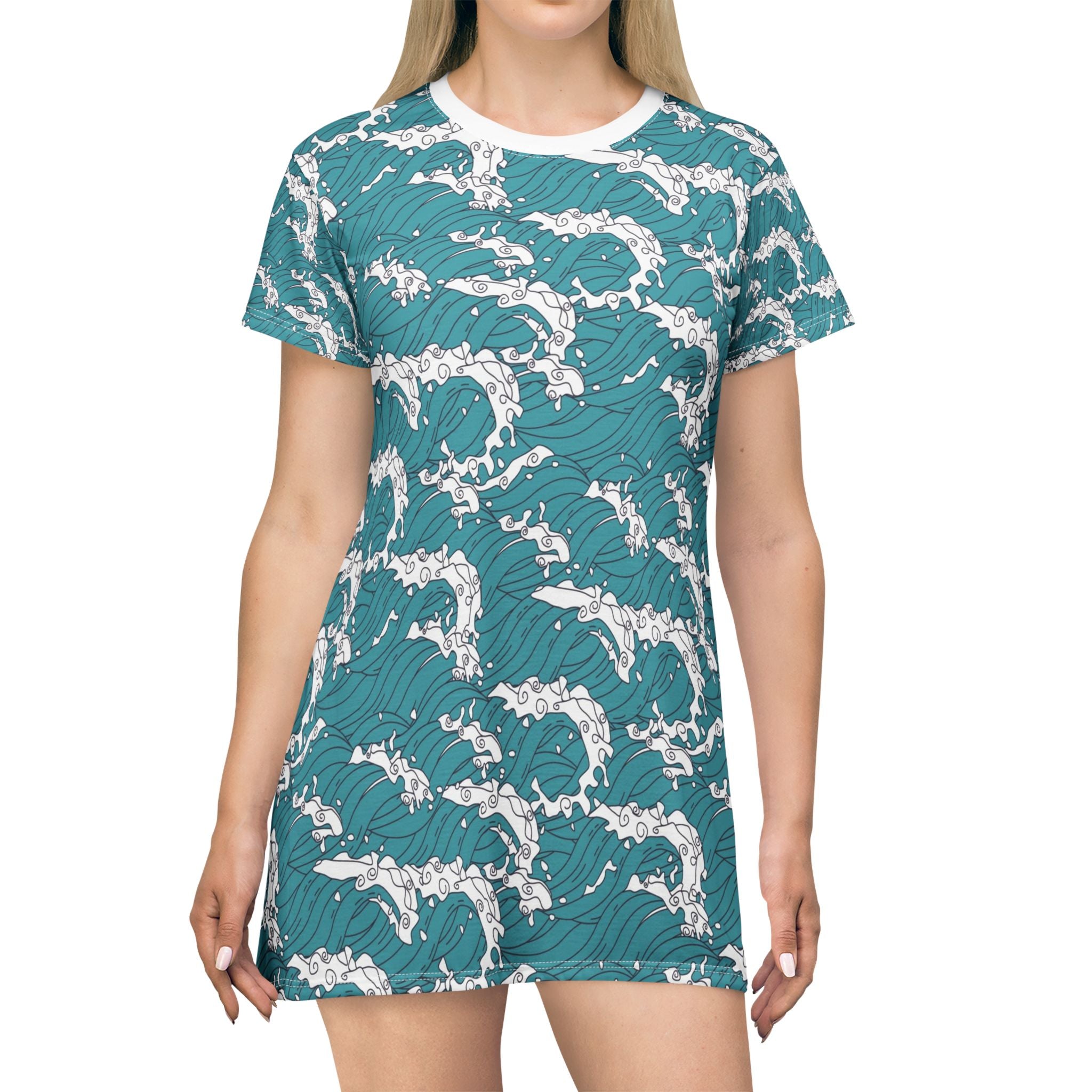 Ocean Waves T-Shirt Dress - Comfortable Summer Fashion for Beach Lovers